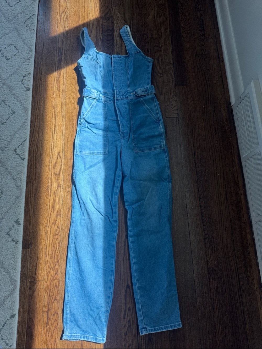 Good American Blue Denim Women’s Overalls with Front Patch Pockets